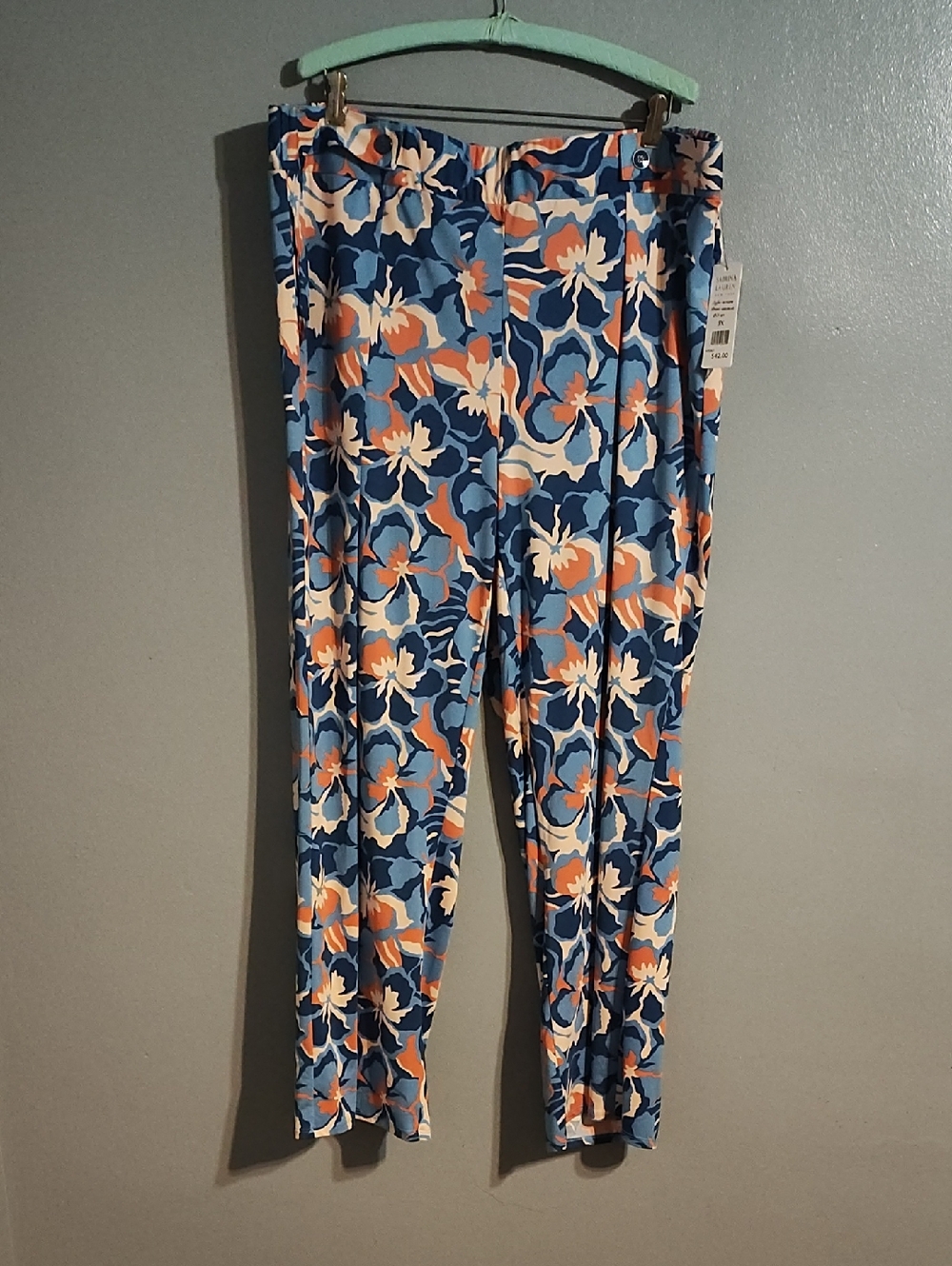 Sabrina Lauren NY Women's Floral Print Blue & Peach Floral Print Palazzo Pants